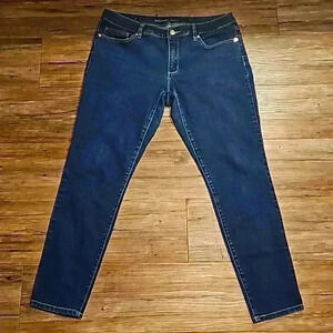 Womens Michael Kors Izzy Skinny Gold Logo Blue Jean Size 10